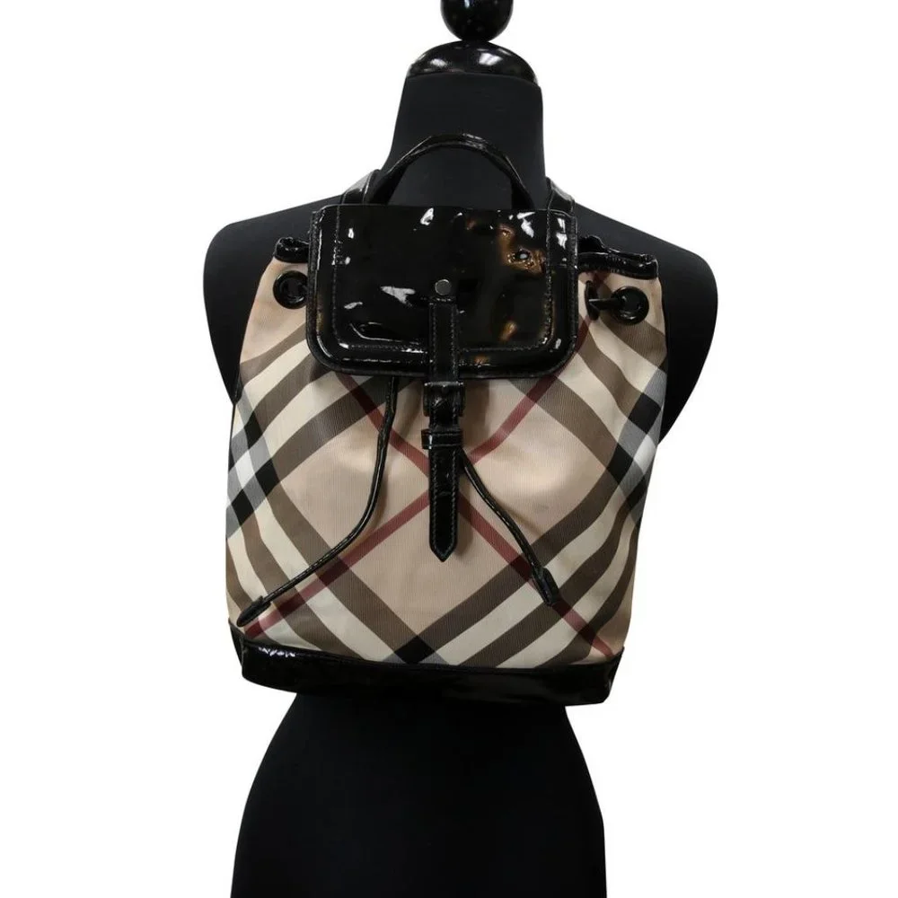 Burberry Drawstring Check Trim Coated Leather Supernova Backpack BB-0317N-0070 - Picture 11 of 11